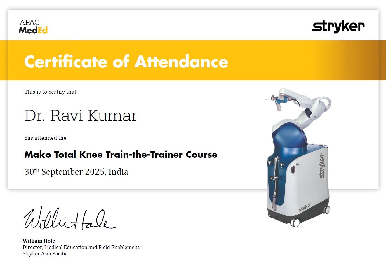 Certified as a MAKO Train-the-Trainer for Knee loading=