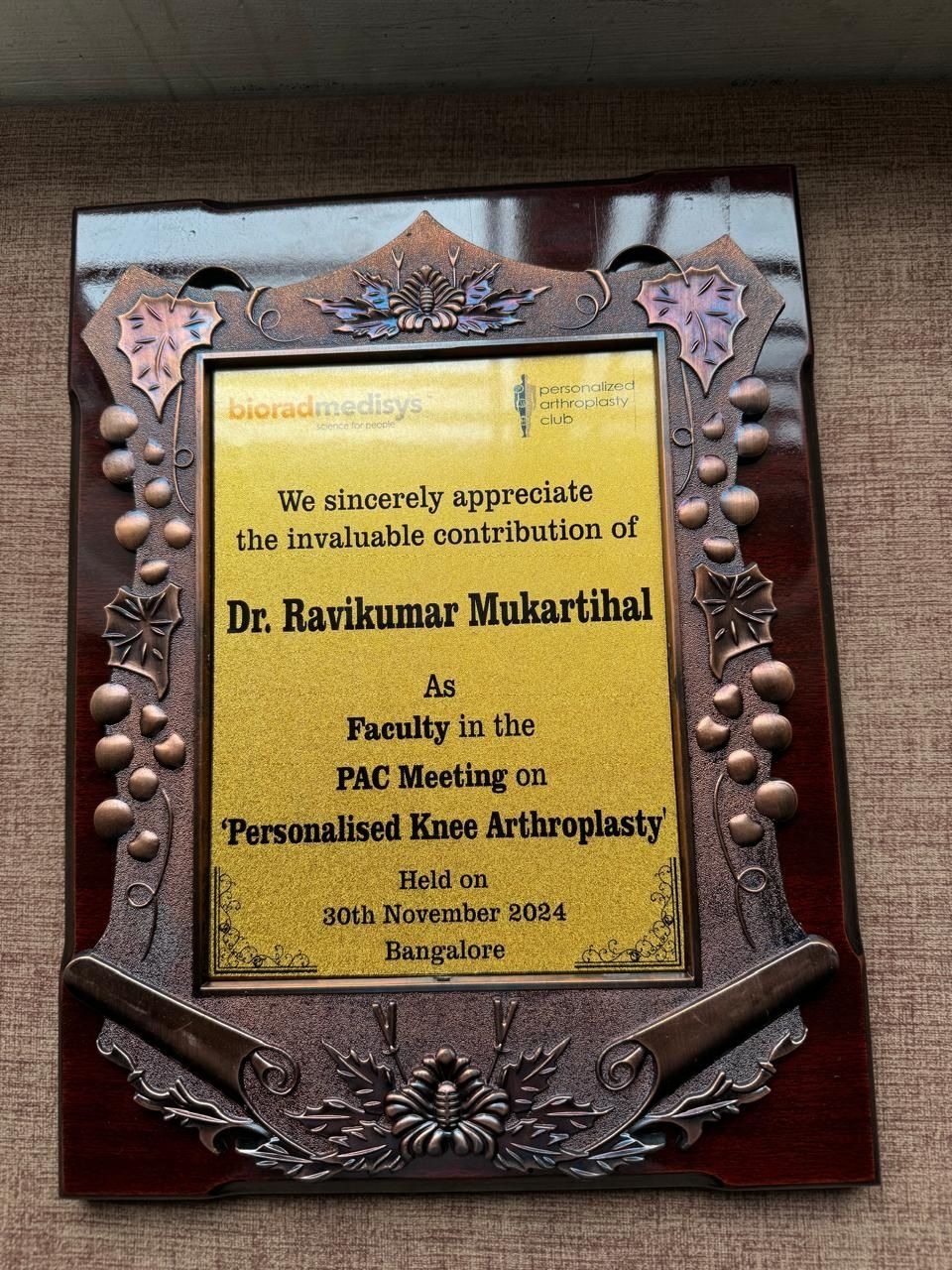 Recognition for Dr. Ravikumar Mukartihal loading=