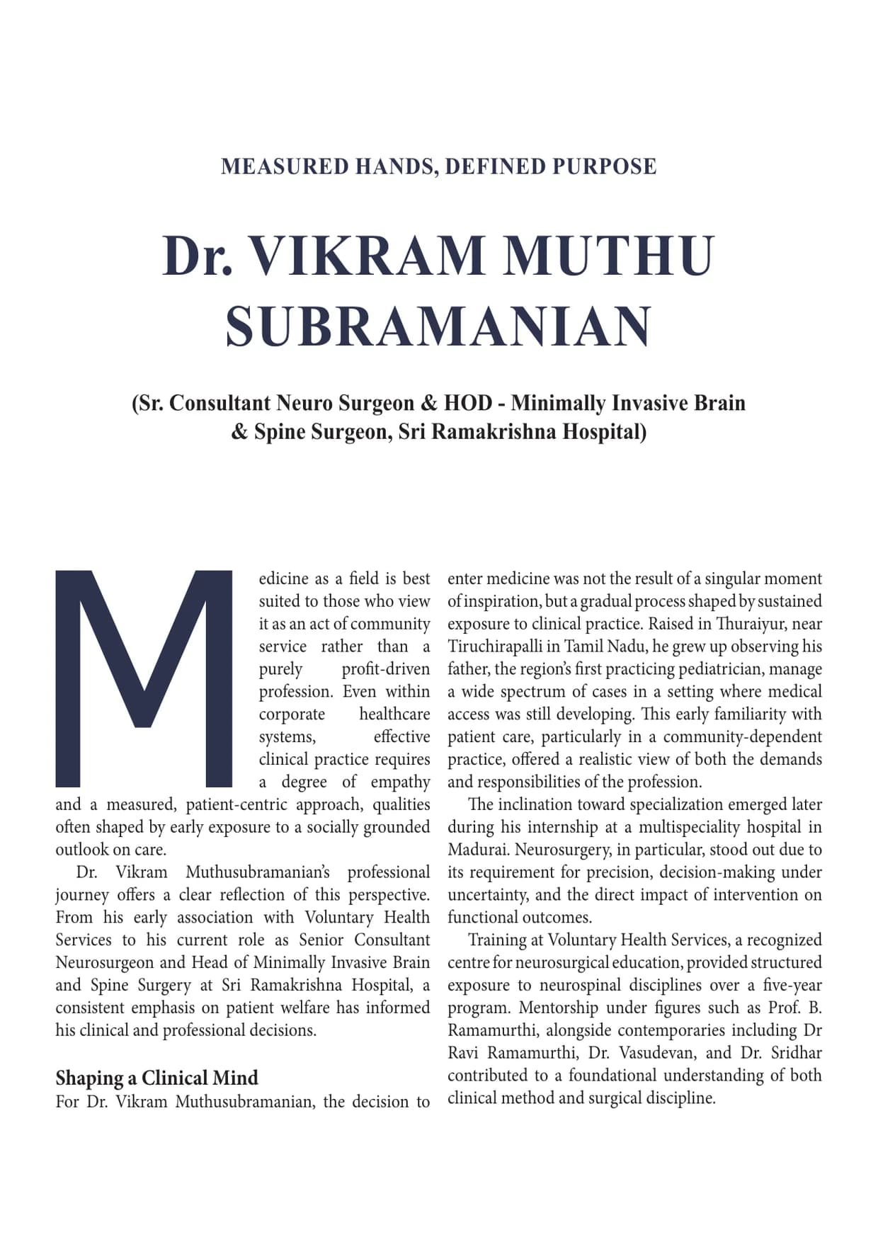 Dr. VIKRAM MUTHU SUBRAMANIAN